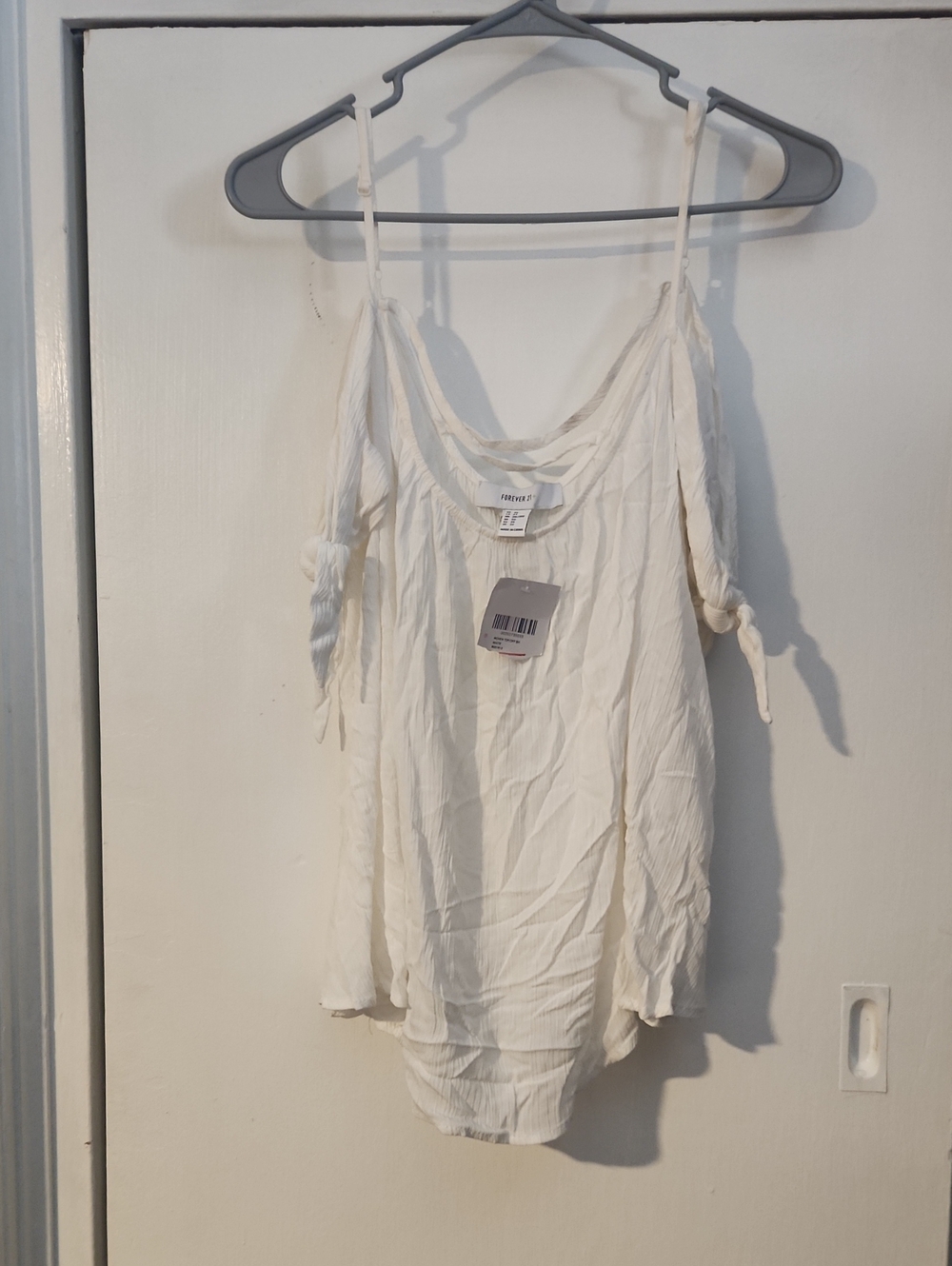 Forever 21 Cream Off-Shoulder Tie-Sleeve Cami